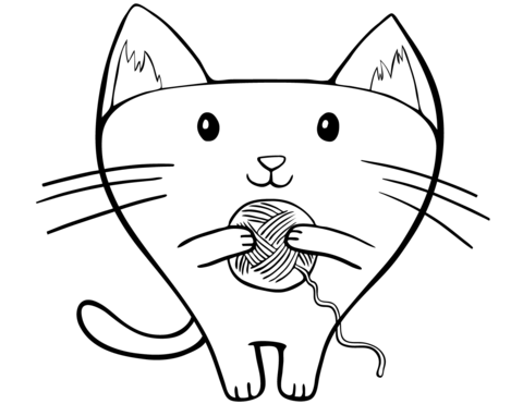 Cat With Ball Of Yarn Coloring Page